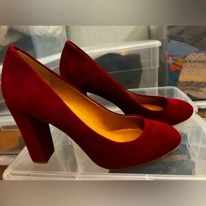 Jcrew block heeled shoes, red brushed leather, size 9